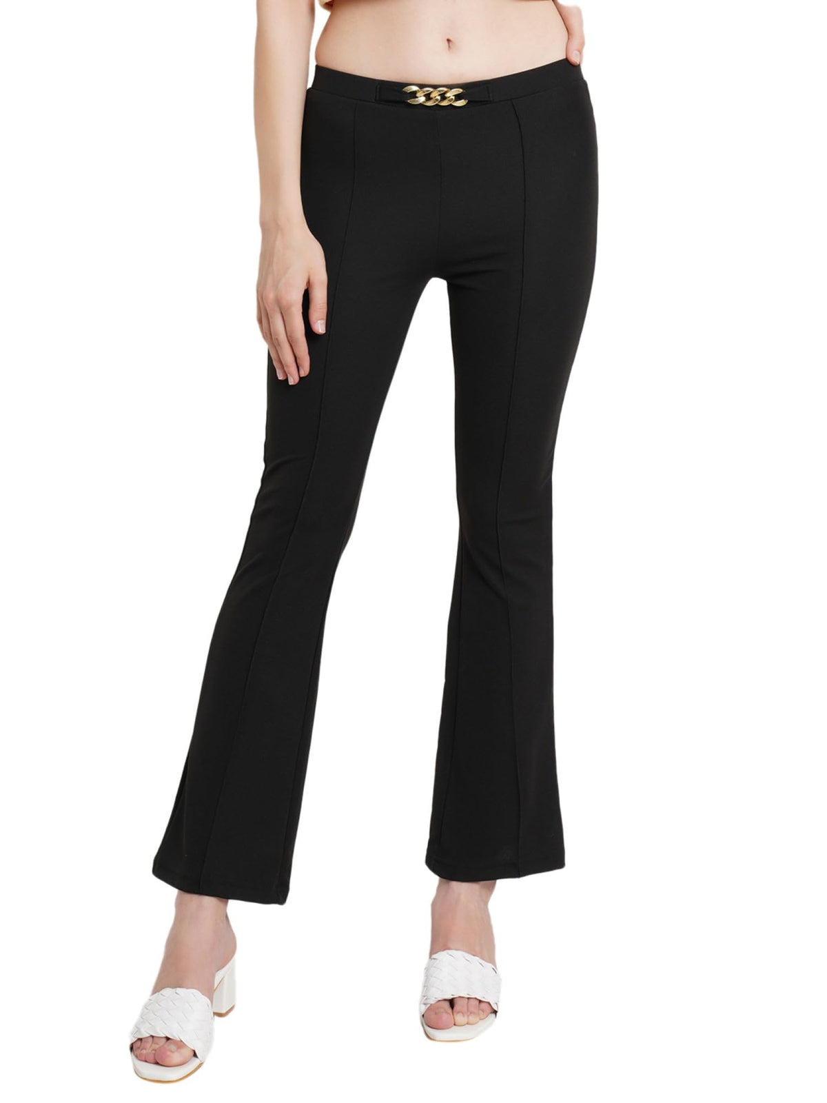 POPWINGS Casual Solid Regular Fit Trouser for Women | Regular Fit Straight Leg Women Trouser for Summer | Semi Formal Office Wom