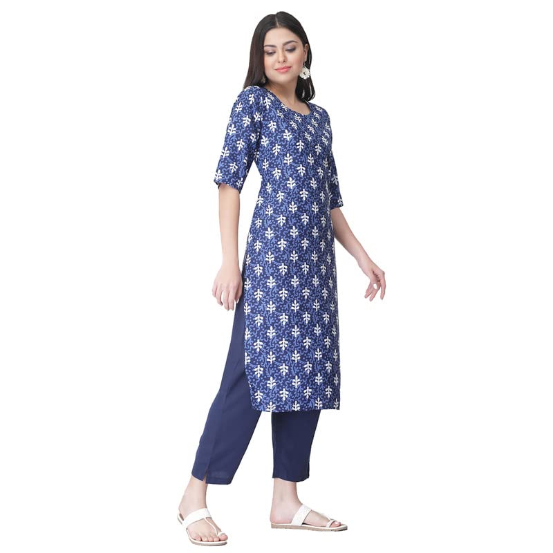 Pinkmint Women'S Color Blukp-E Crepe Straight Kurta And Pant Set (Ukp-2001_Xxl) Blue