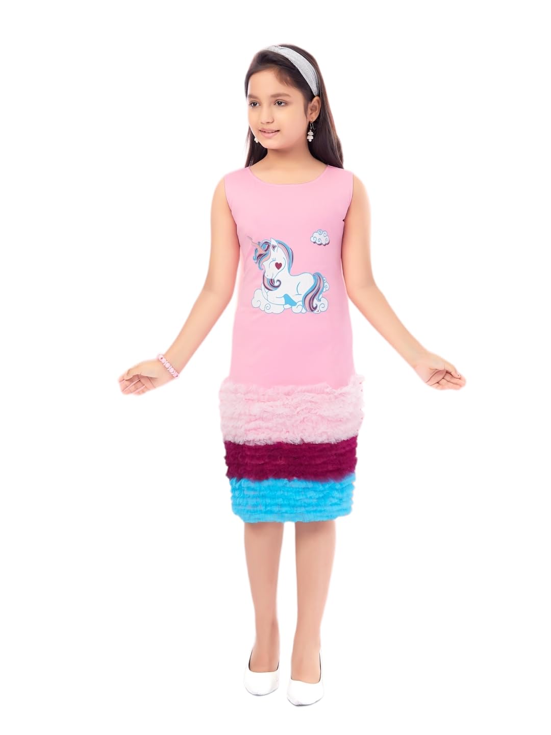 Aarika Girl's Nylon Skater Knee-Length Dress (SP-DR-1664_Pink