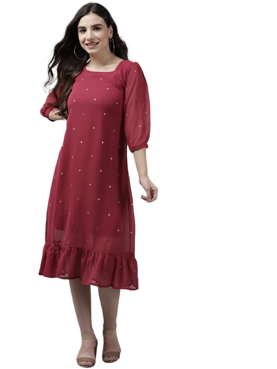 Aarika Women'S Georgette Skater Knee-Length Dress (Dr-Aw-506_Rani_S)