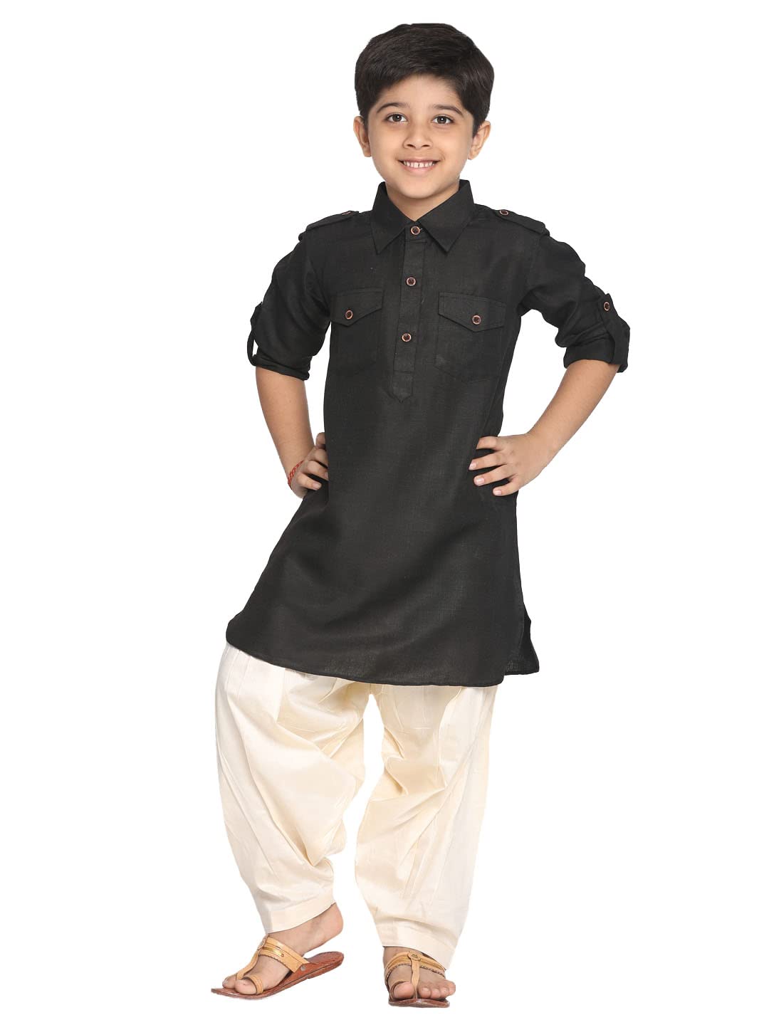 Jbn Creation Boys Black Cotton Blend Pathani Suit Set