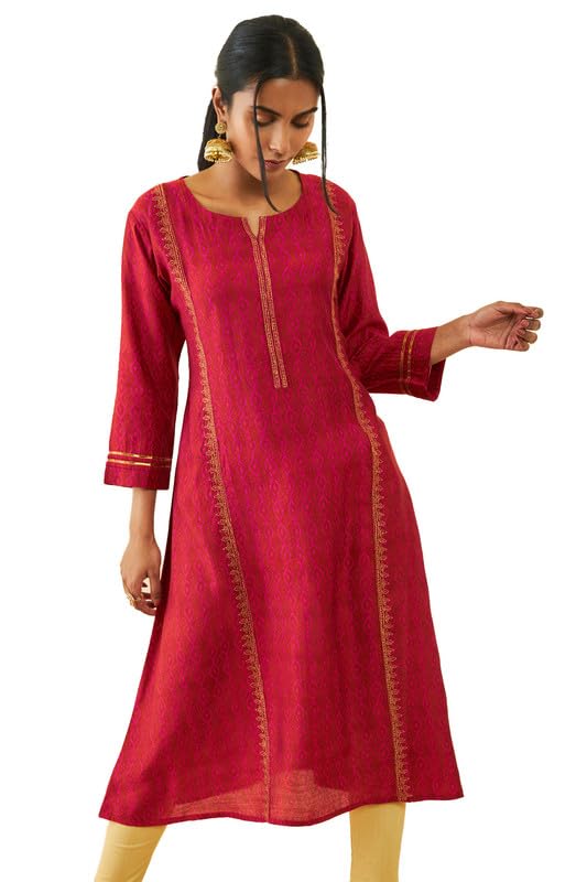 Soch Womens Muslin Printed A-Line Kurta with Zari Embroidery Details