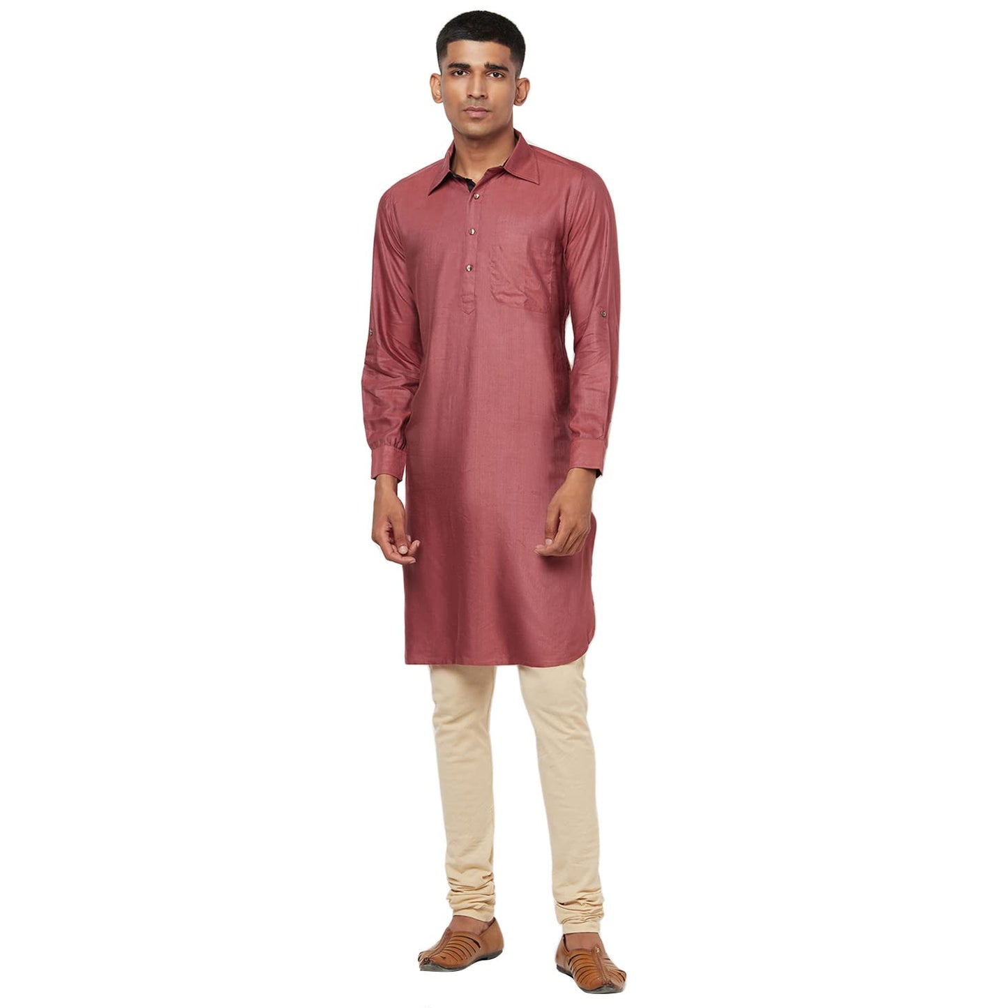 Fabindia MenS Viscose Silk Solids Comfort Kurta_Maroon_S