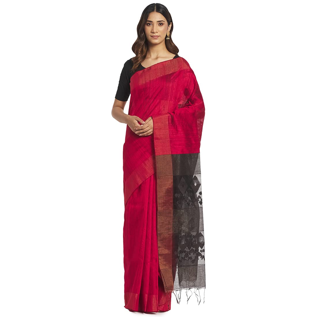 Fabindia Women Silk Woven Sari Red_Freesize