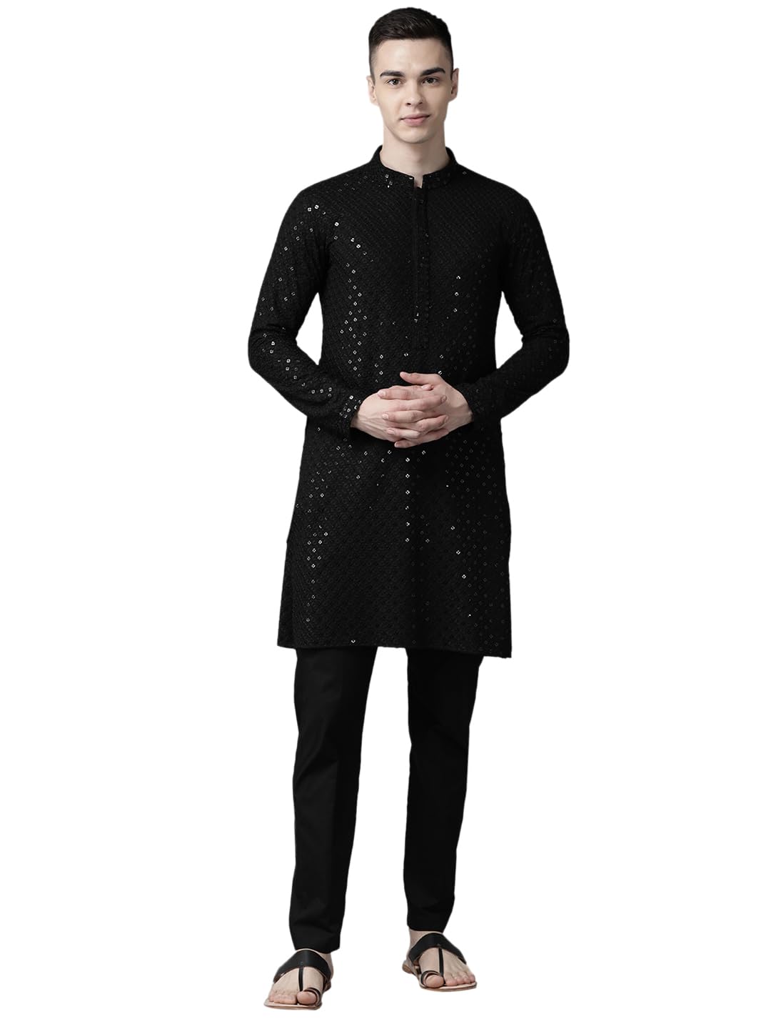 See Designs Mens Kurta | Specially Crafted And Designed For The Eid Festival Men Black Kurta Set Sequence Rayon Material | Sdekt