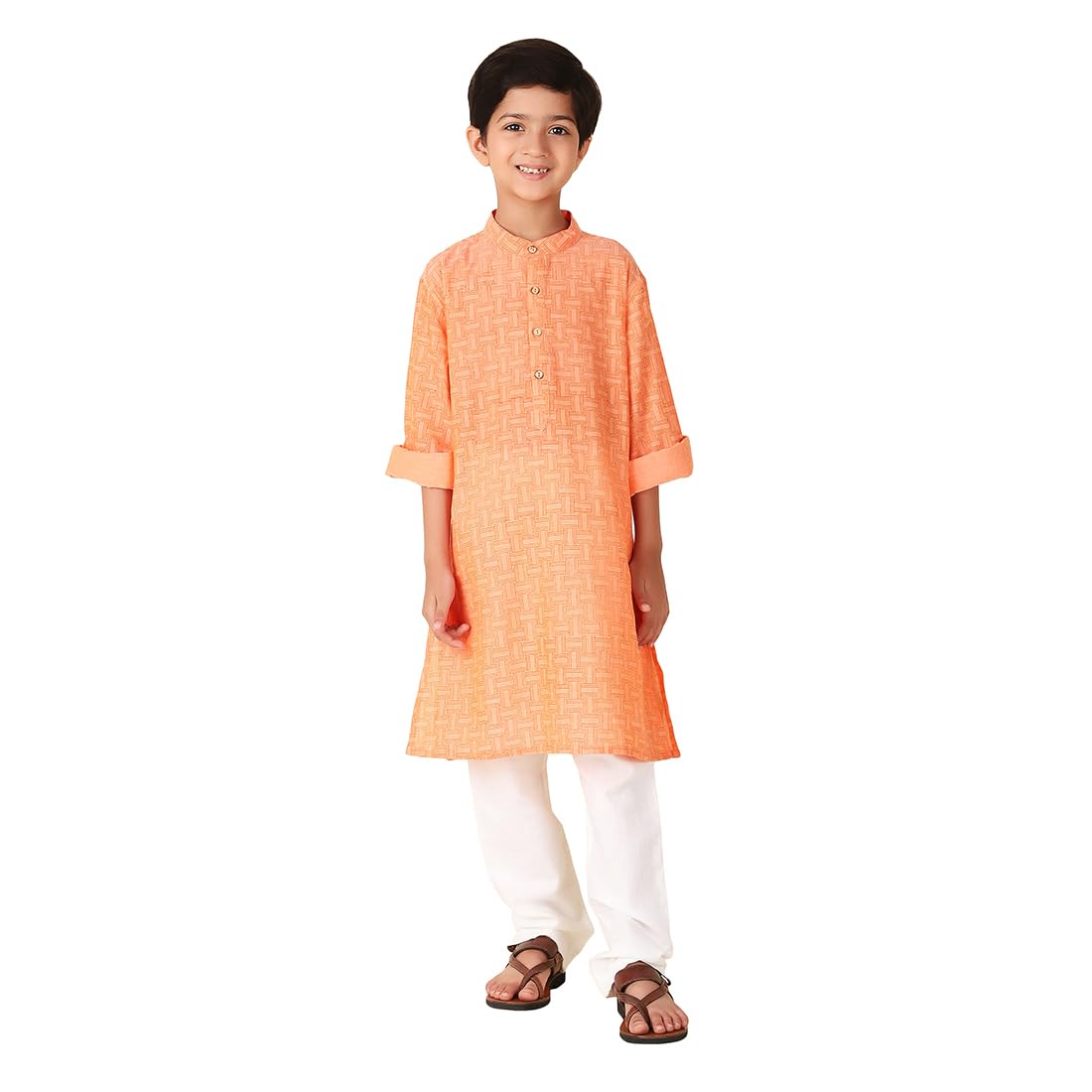 Fabindia BoyS Cotton Printed Regular Kurta (1030887Orange_Orange