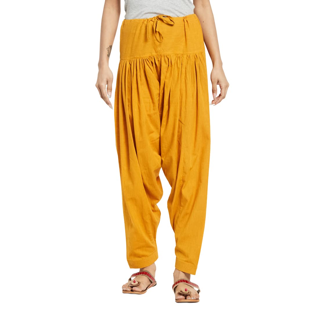 Fabindia Women Drawstring Waist Regular Salwar Cotton_Xs Yellow