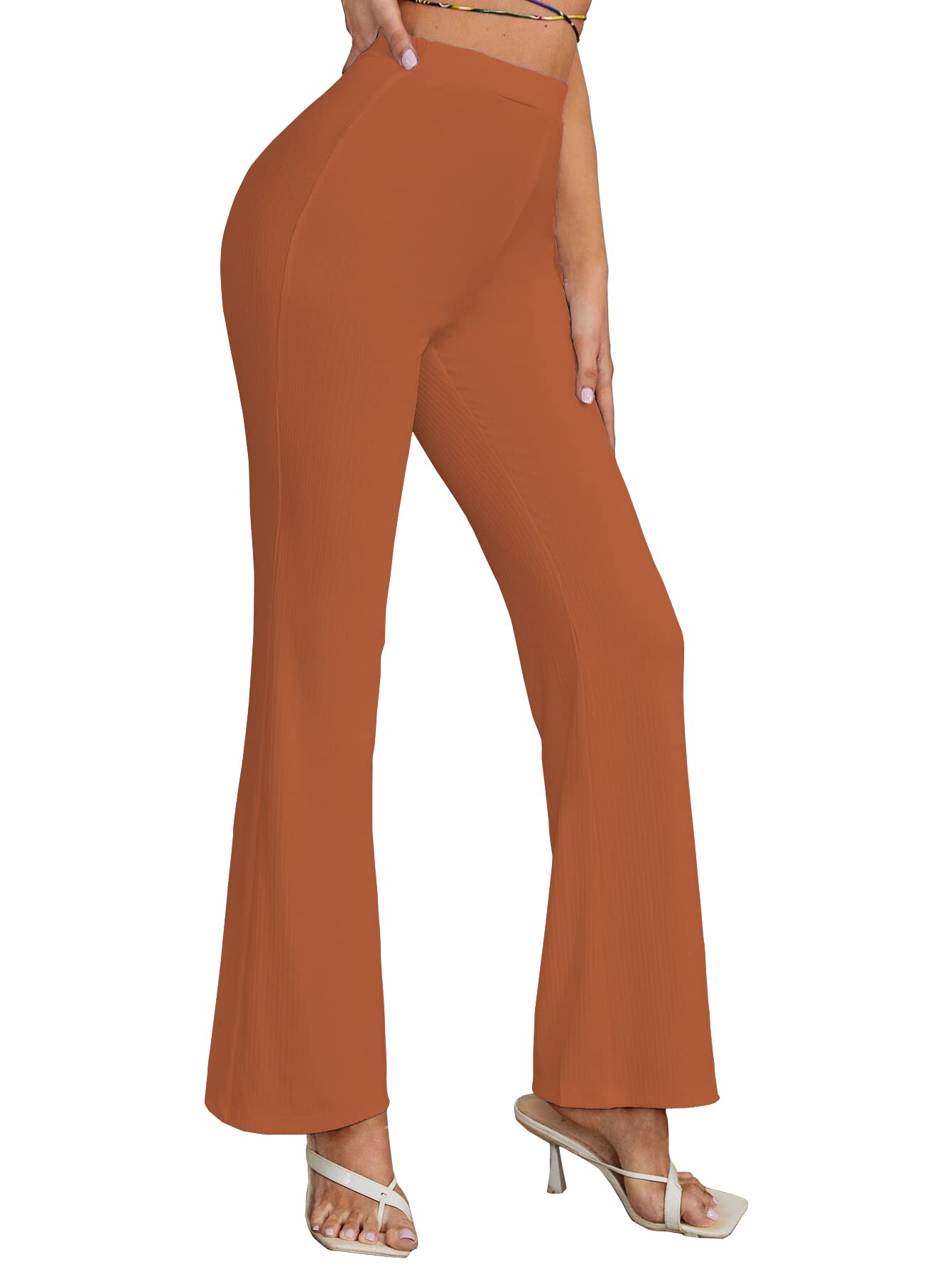 Shasmi Rust Womens Yoga Dress Pants Stretchy Work Slacks Business Casual Office Bell-Bottom/Boot-Cut Elastic Waist Regular Fit