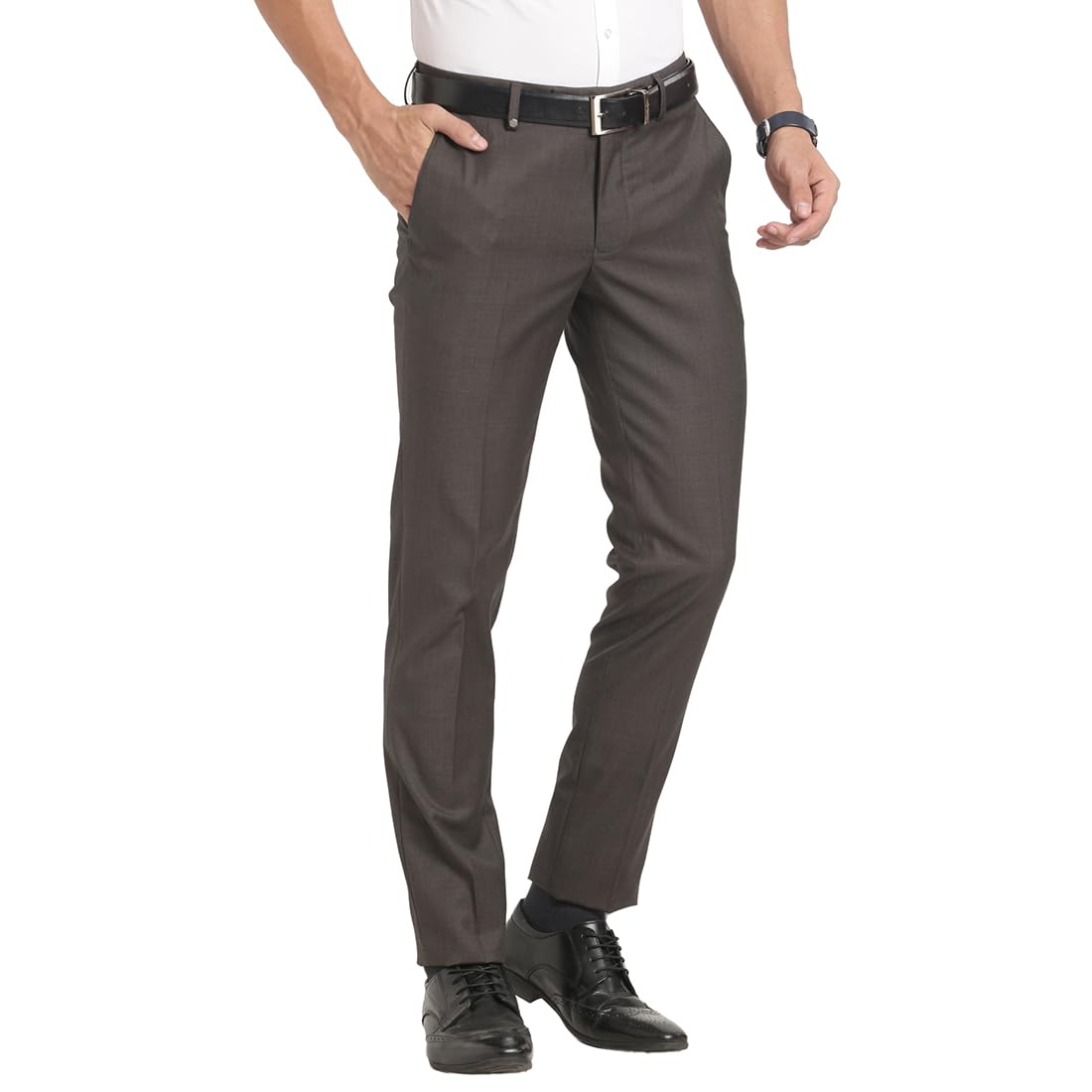 Turtle Men Terry Rayon Dark Brown Solid Slim Fit Formal Trouser