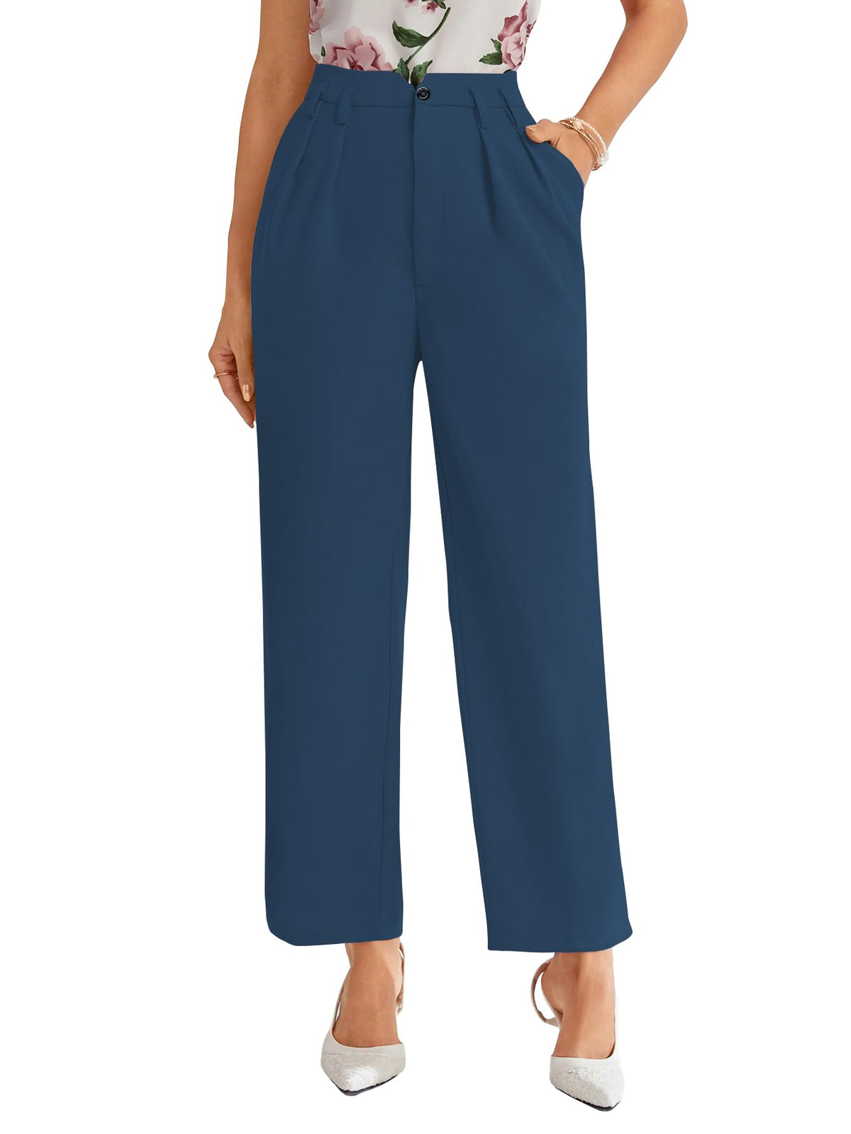 Shasmi Womens Morpeach High Waist Pleated Straight Leg Trousers Elegant Solid Color Work Pants with Pockets, Casual Office Wear
