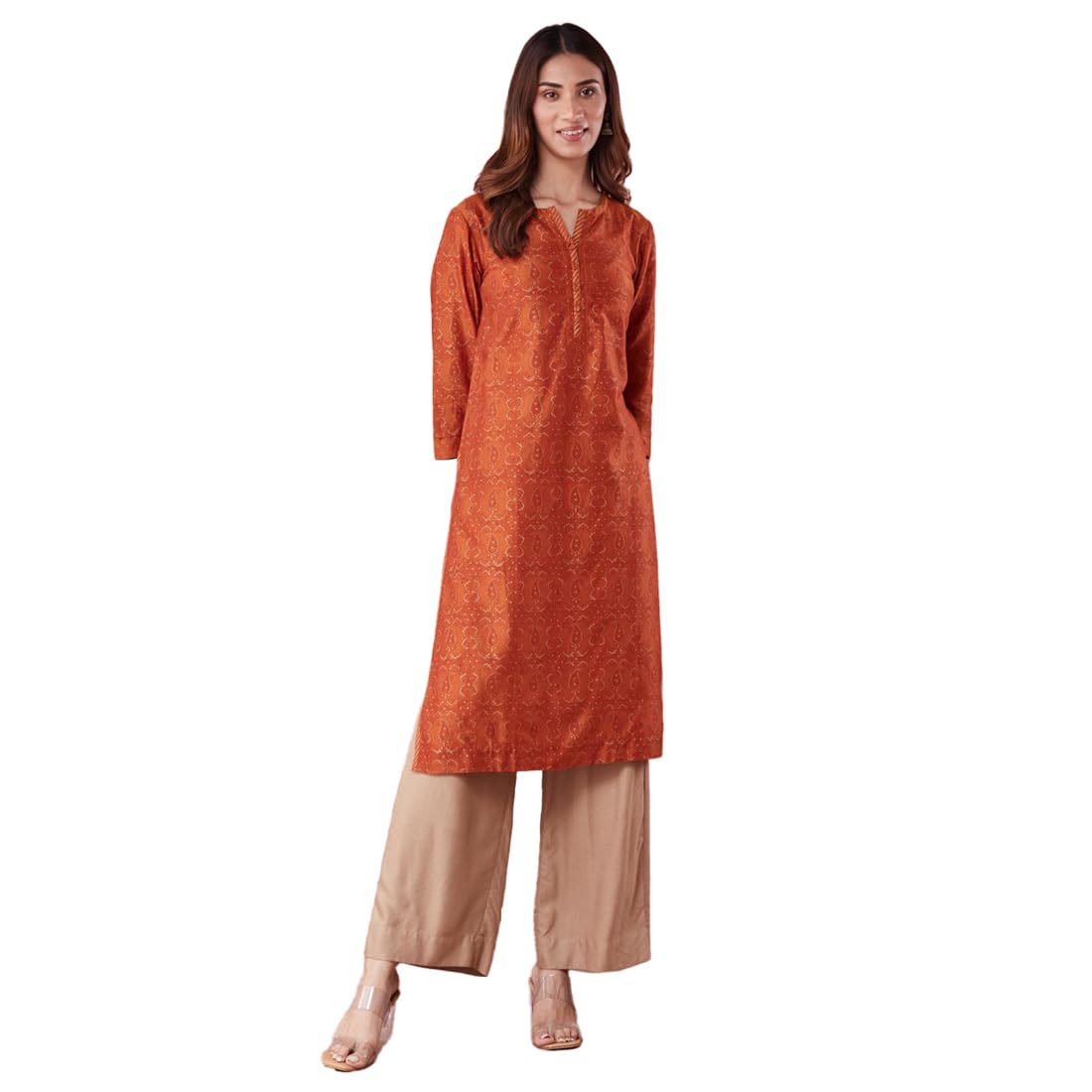 Fabindia WomenS Cotton Silk Printed Regular Kurta (1038254Rust_Rust