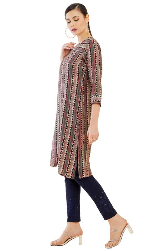 Soch Womens Black Geometric Printed Muslin Kurta with Gota Patti