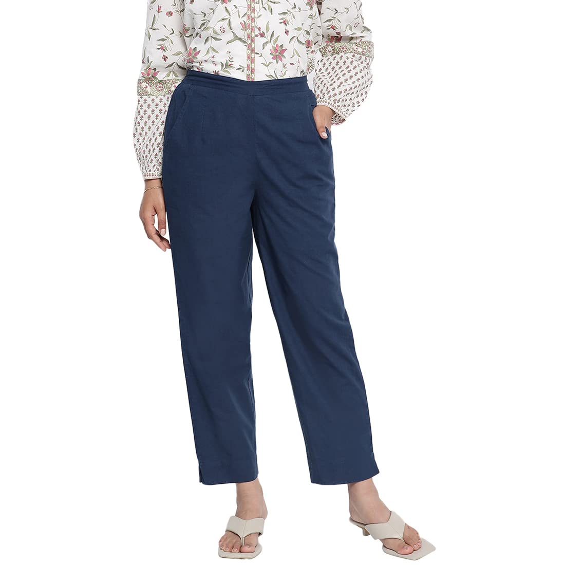 Fabindia Women Cambric Tapered Pant Cotton_L Blue