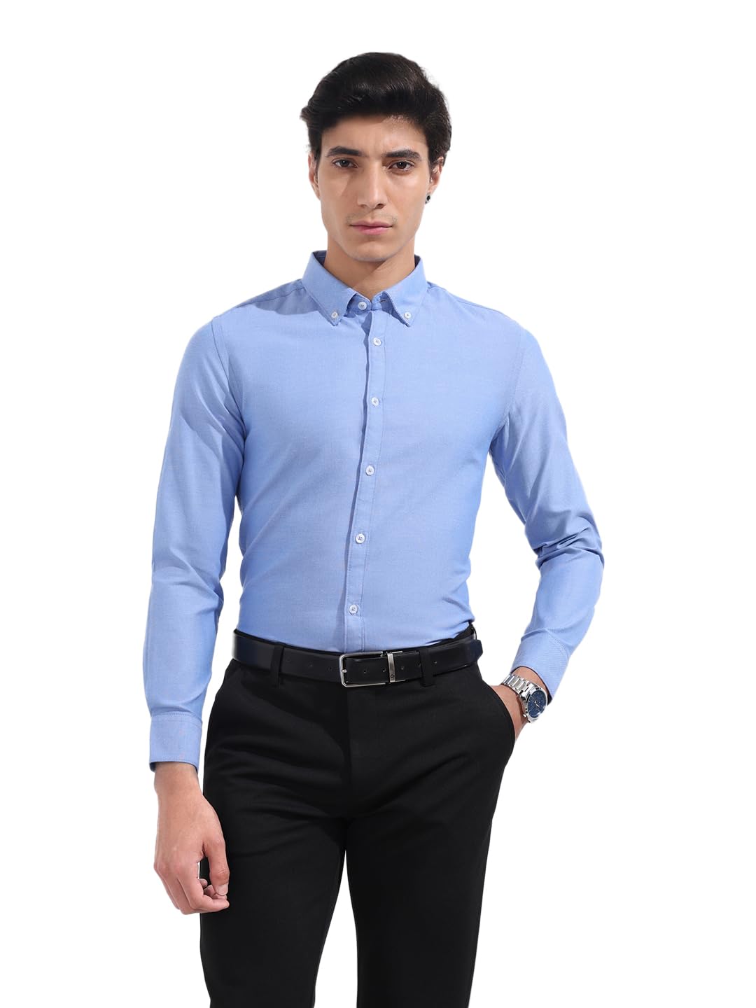 The Indian Garage Co Mens Slim Fit Solid Buttondown Collar Long Sleeves Formal Shirt