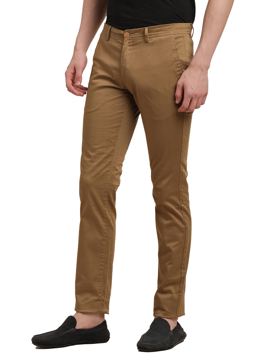 Turtle Men Cotton Stretch Khaki Printed Narrow Fit Casual Trouser