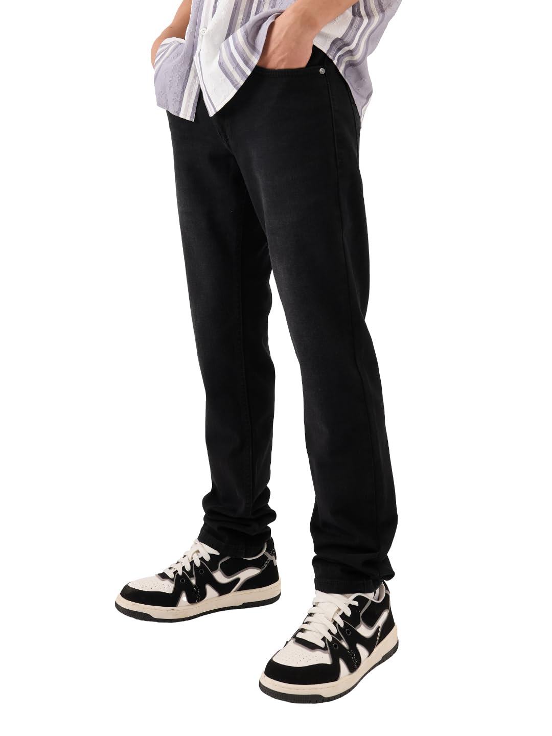 The Souled Store Denim: Cotton Blend Charcoal Men & Boys Buttoned Slim Fit Jeans