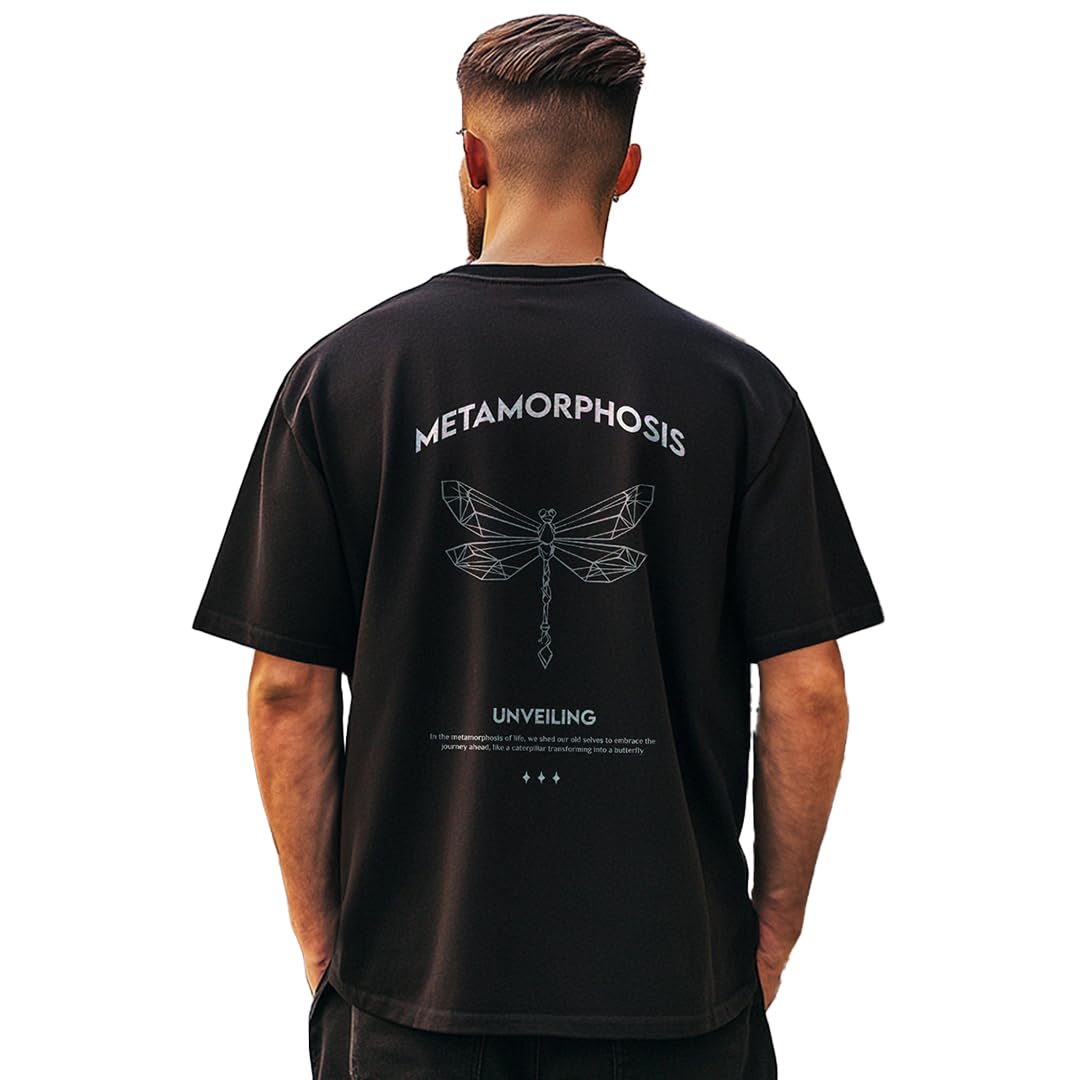 Nobero MenS Graphic Print Oversized Fit T-Shirt (1M-Twrt-C0841_Black