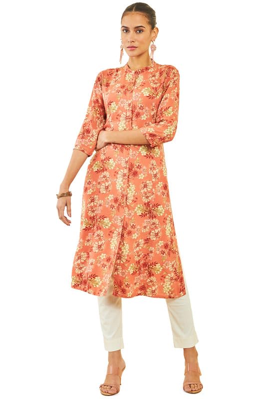 Soch Womens Rayon Kurta with Floral and Foliage Print