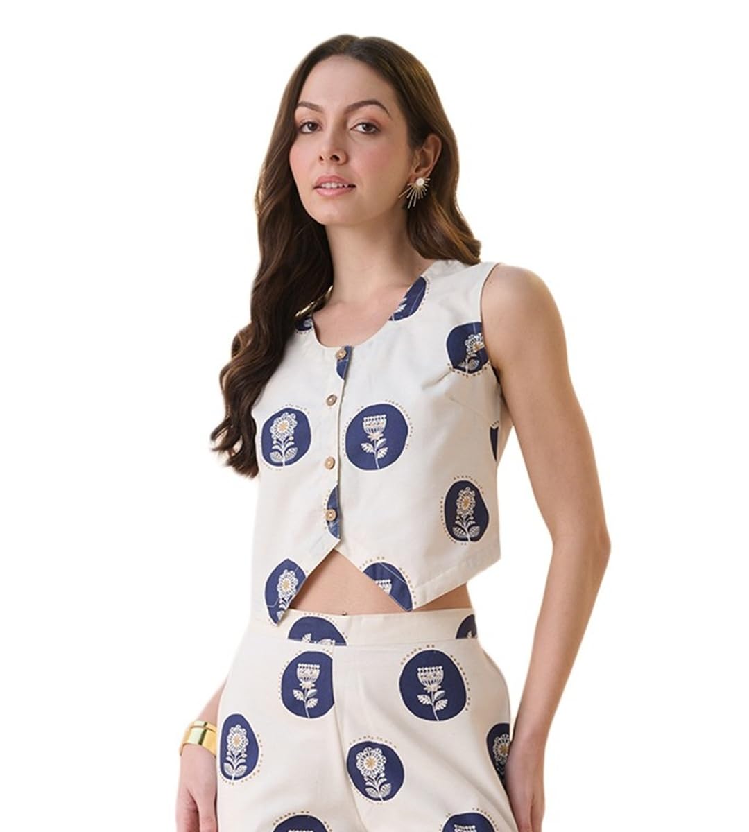 Stylum Womens Floral Printed Cotton Flex Peplum Top