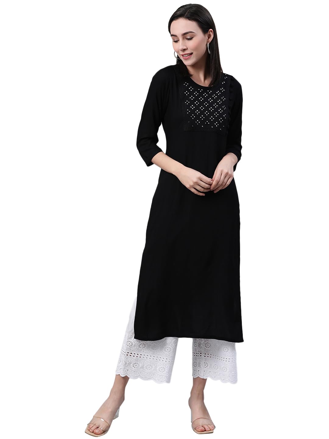 Libas WomenS Rayon Blend Solid Straight Kurta (12079_Black