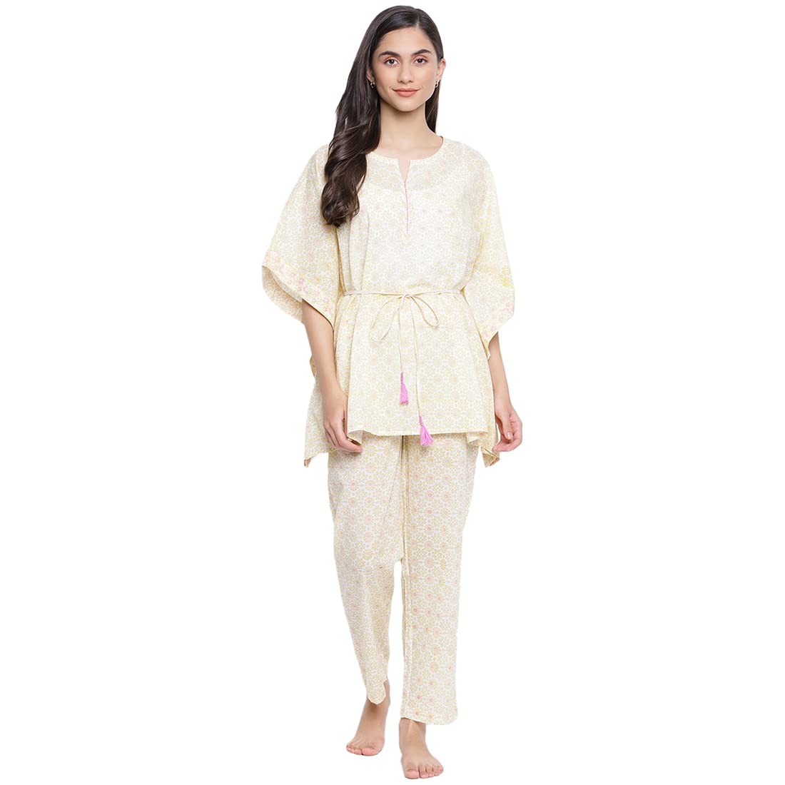 Fabindia Printed Yellow Cotton Round Neck Clothing Set (L) - 20021864