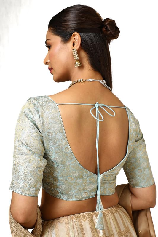 Soch Womens Powder Blue Tussar Zari Woven Padded Blouse