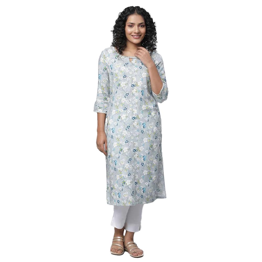 Aurelia Grey Floral Printed Printed Straight Long Kurta for Women