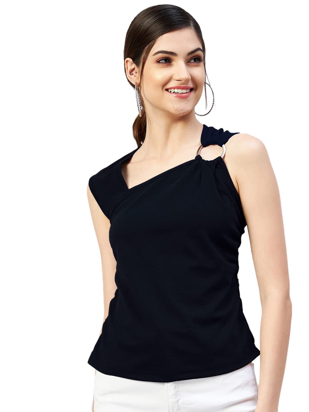 Rare Women Casual Navy Blue Colour V-Neck Solid Regular Top