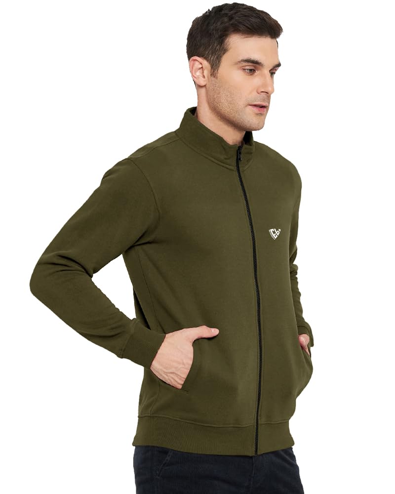 Eyebogler MenS Cotton Blend Solid Henley Neck Full Sleeves Regular Fit Sweatshirt Olive Green