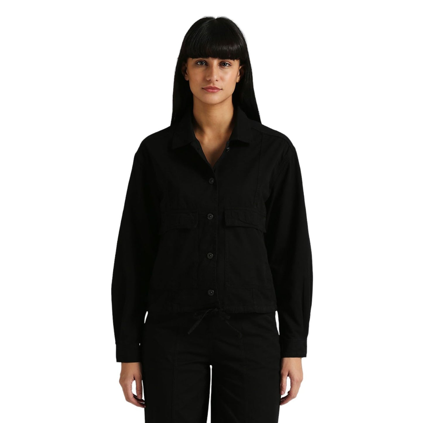Pepe Jeans WomenS Cotton Collared Neck Shirt (Pl304918_Black