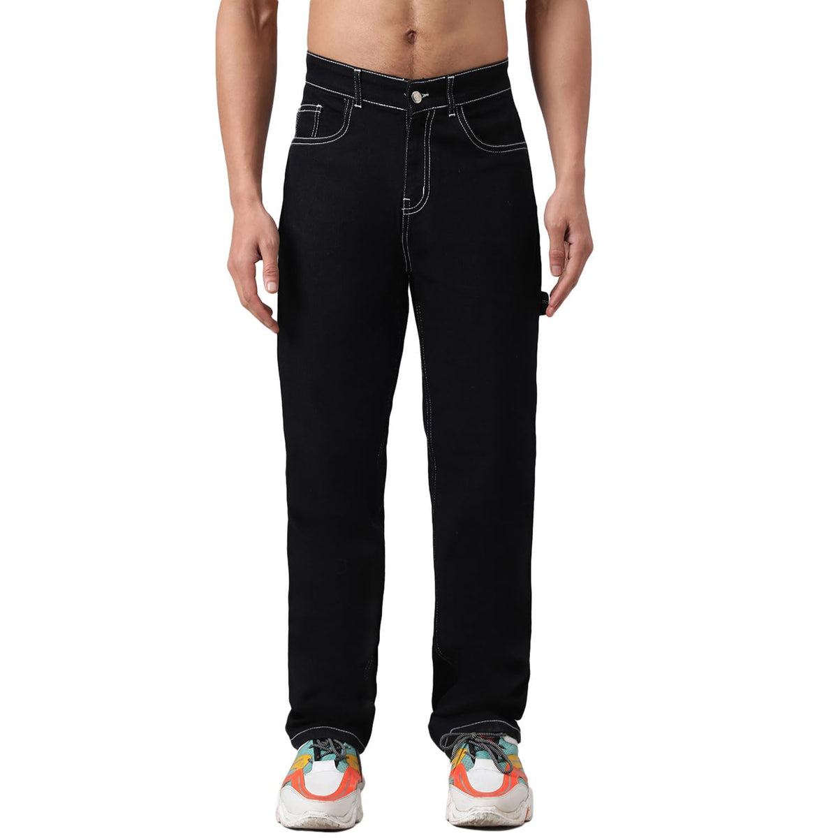 Kotty MenS Cotton Lycra Blend Relaxed Fit Mid Rise Jeans Coal Black