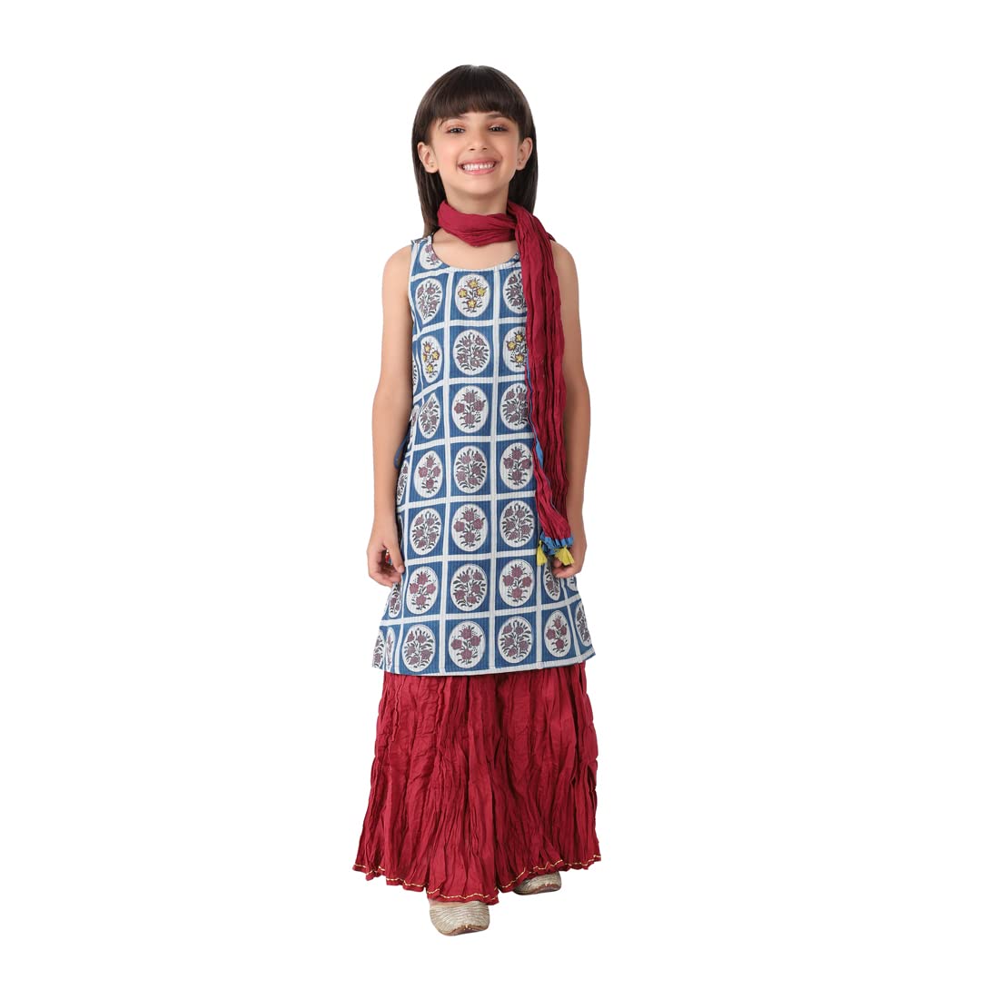 Fabindia Kids Cotton Printed Lehenga Set Blue_2-3Y