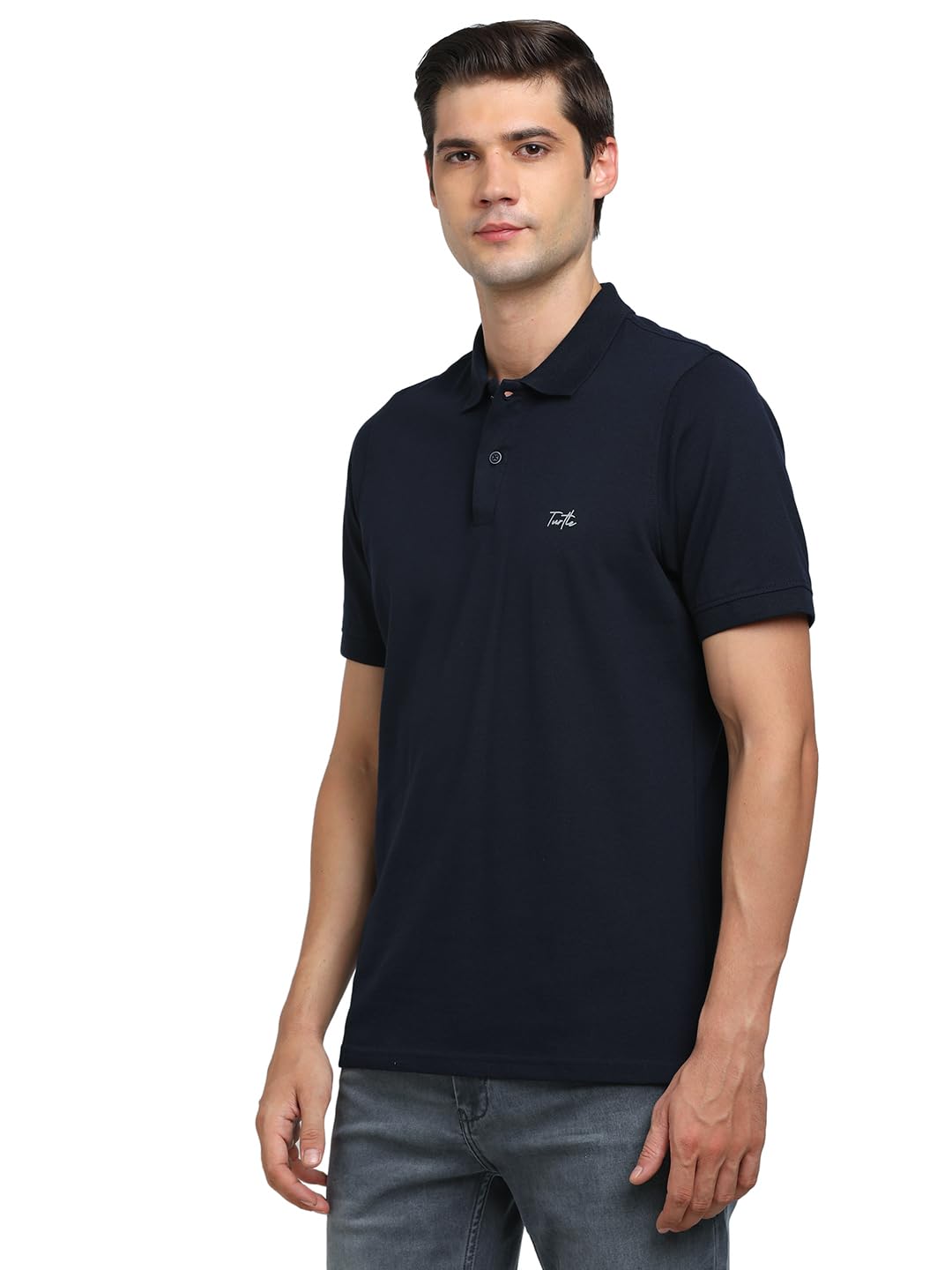 Turtle Men Cotton Stretch Slim Fit Navy Polo T-Shirt