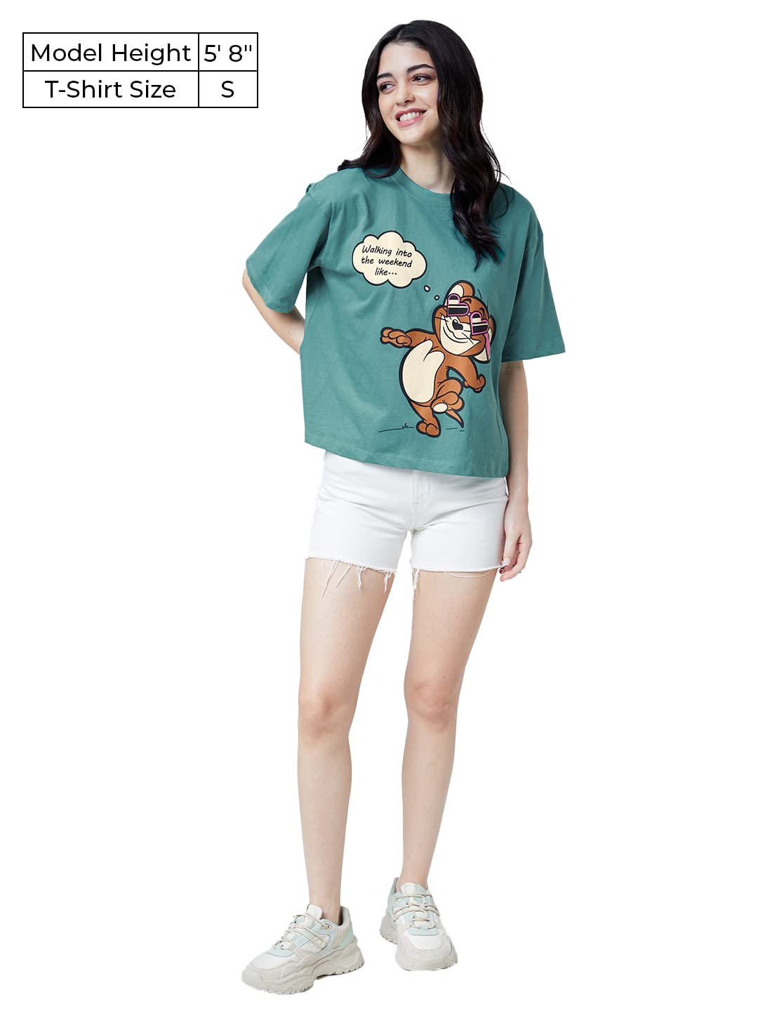 The Souled Store|Official Tom and Jerry: Weekend Women and Girls T-Shirts|Half|Loose Fit Graphic Printed|Round Neck 100% Cotton
