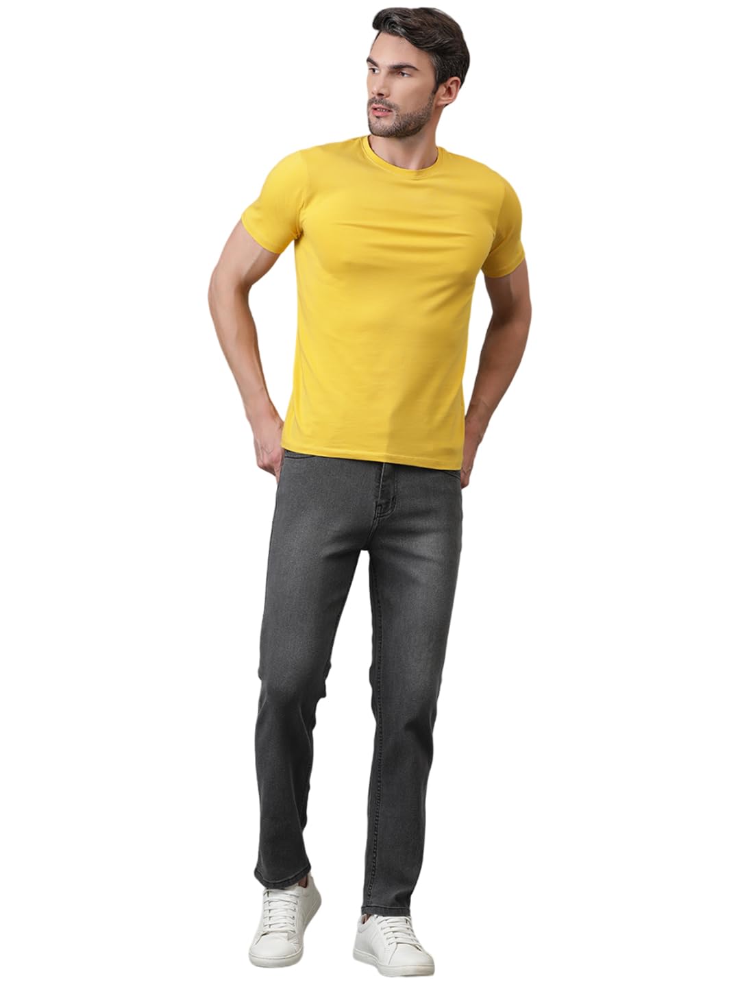Kotty MenS Solid Mid Rise Comfortable And Strechable Stylish Jeans(Grey,34)