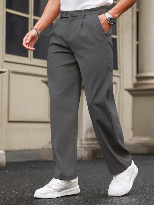 SMOWKLY Mens Poly-Lycra Premium Stretch Waist Dress Pants || Wrinkle Free, 4 Pockets, Tailored Straight Leg || Golfers Style C