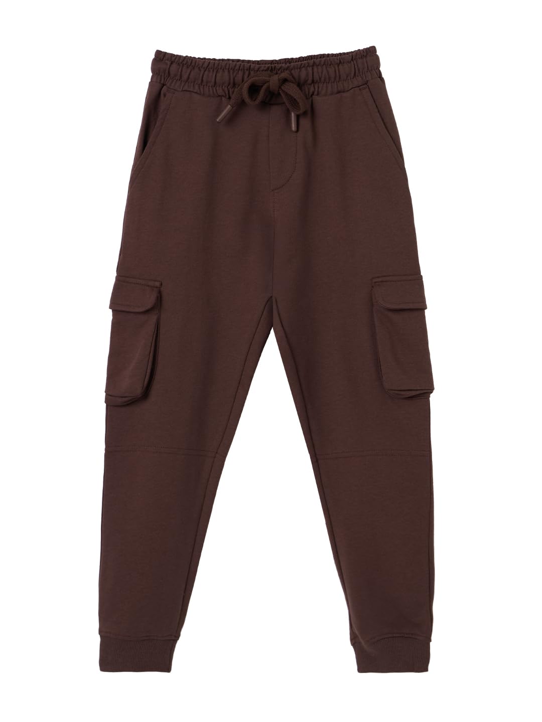 The Souled Store Solids: Choco Brown Boys Drawstringed Cotton Cargo Joggers