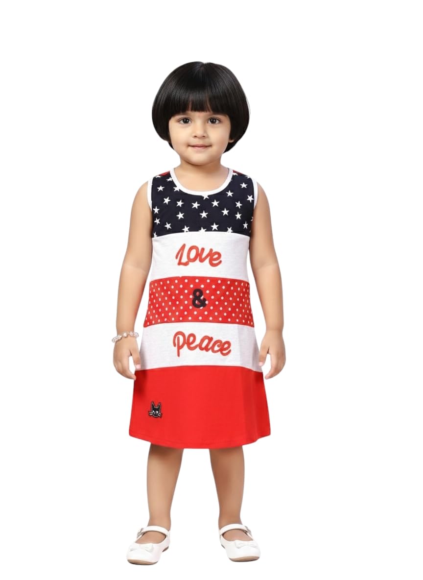 Aarika Girls Red Colour Cotton Blend Middi-(2-8 Years)-(Oct_Fk-P-1096-Navy-Blue-20)
