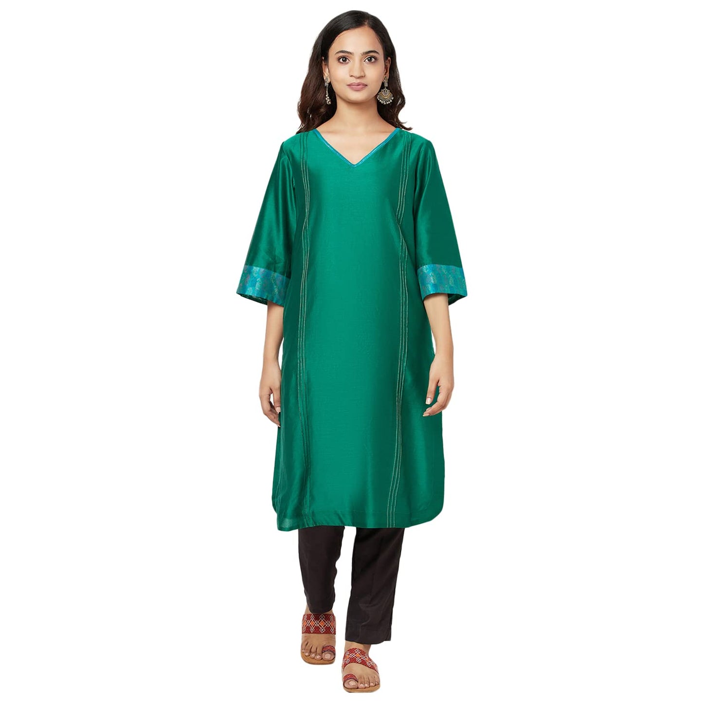 Fabindia WomenS Cotton Silk Woven Regular Kurta_Light Green_Xs