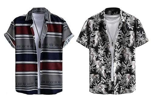 Rebelify Half Sleeve Printed Shirts For Men Regular Fit Printed Spread Collar Casual Shirt Lycra Fabric With Combo Shirt (Pack O