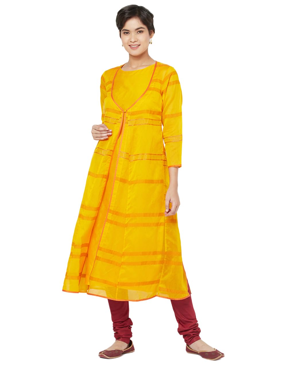 Fabindia Cotton Silk Layered Long Kurta (Yellow-Xxl-10703145)
