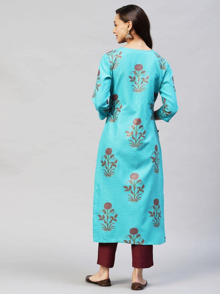 ANNI DESIGNER Women's Cotton Blend Printed Straight Kurta with Pant (Team)