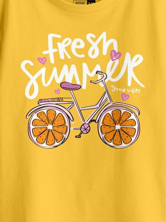 Bon Organik Girls Printed Pure Cotton Applique T-Shirt Yellow