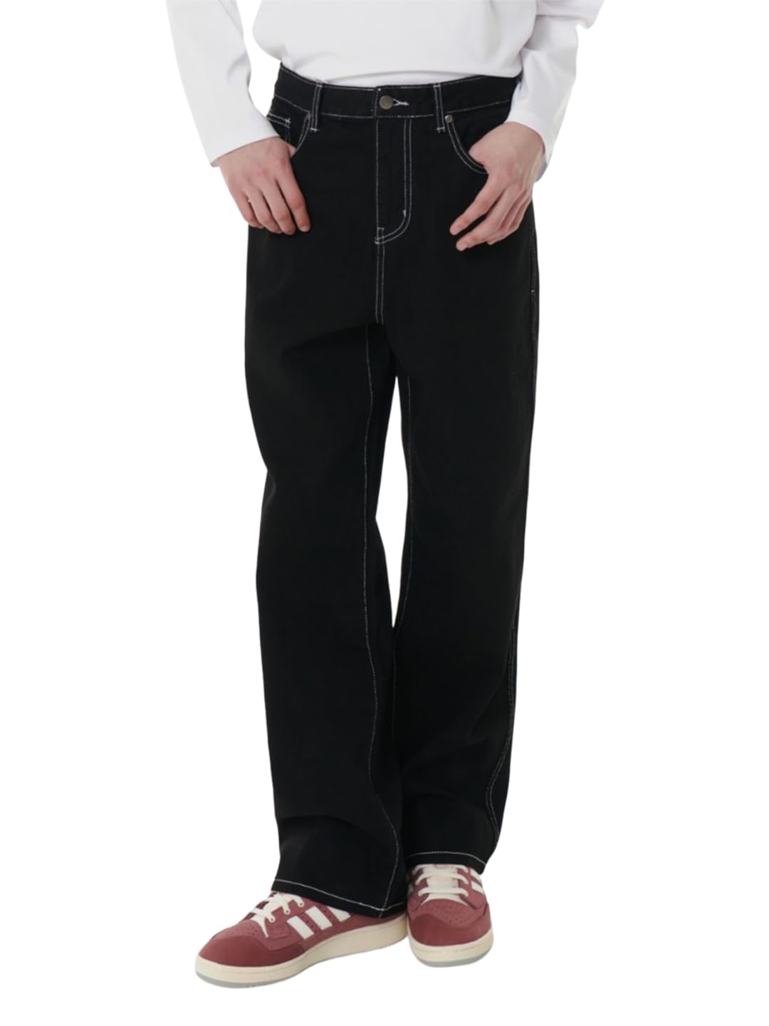 Kotty MenS Solid Mid Rise Comfortable And Strechable Stylish Jeans(Black,32)