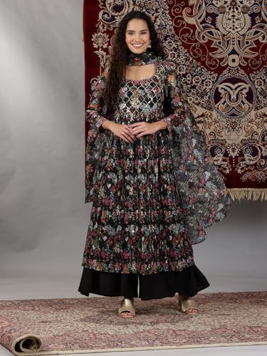 Aurelia WomenS Floral Printed Flared Kurta Set With Palazzos And Dupatta For Women