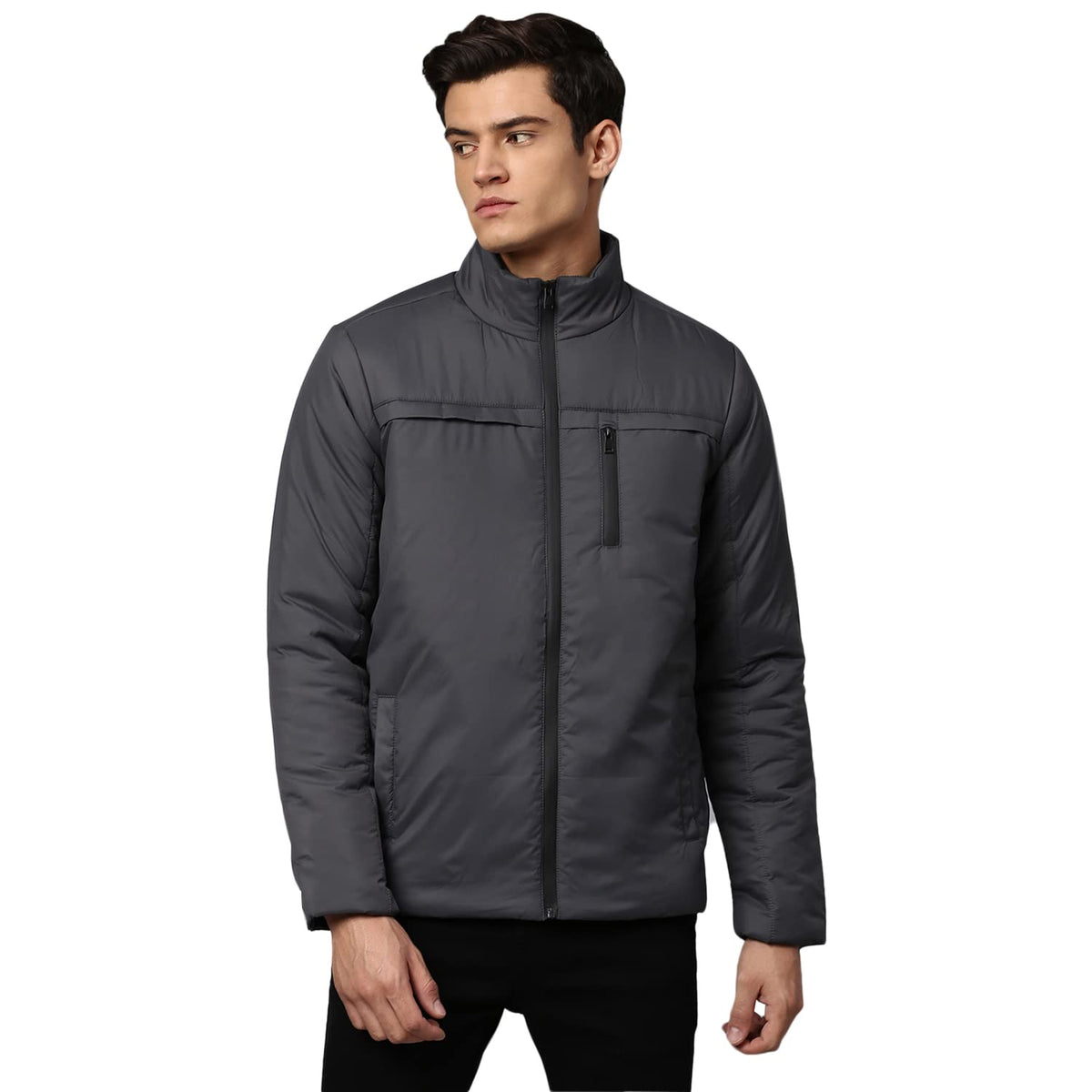 Dennis Lingo MenS Long-Sleeve Regular Fit Graphic Puffer Jacket - Waterproof, Lightweight, Casual Winterwear For Men (Dark Grey)