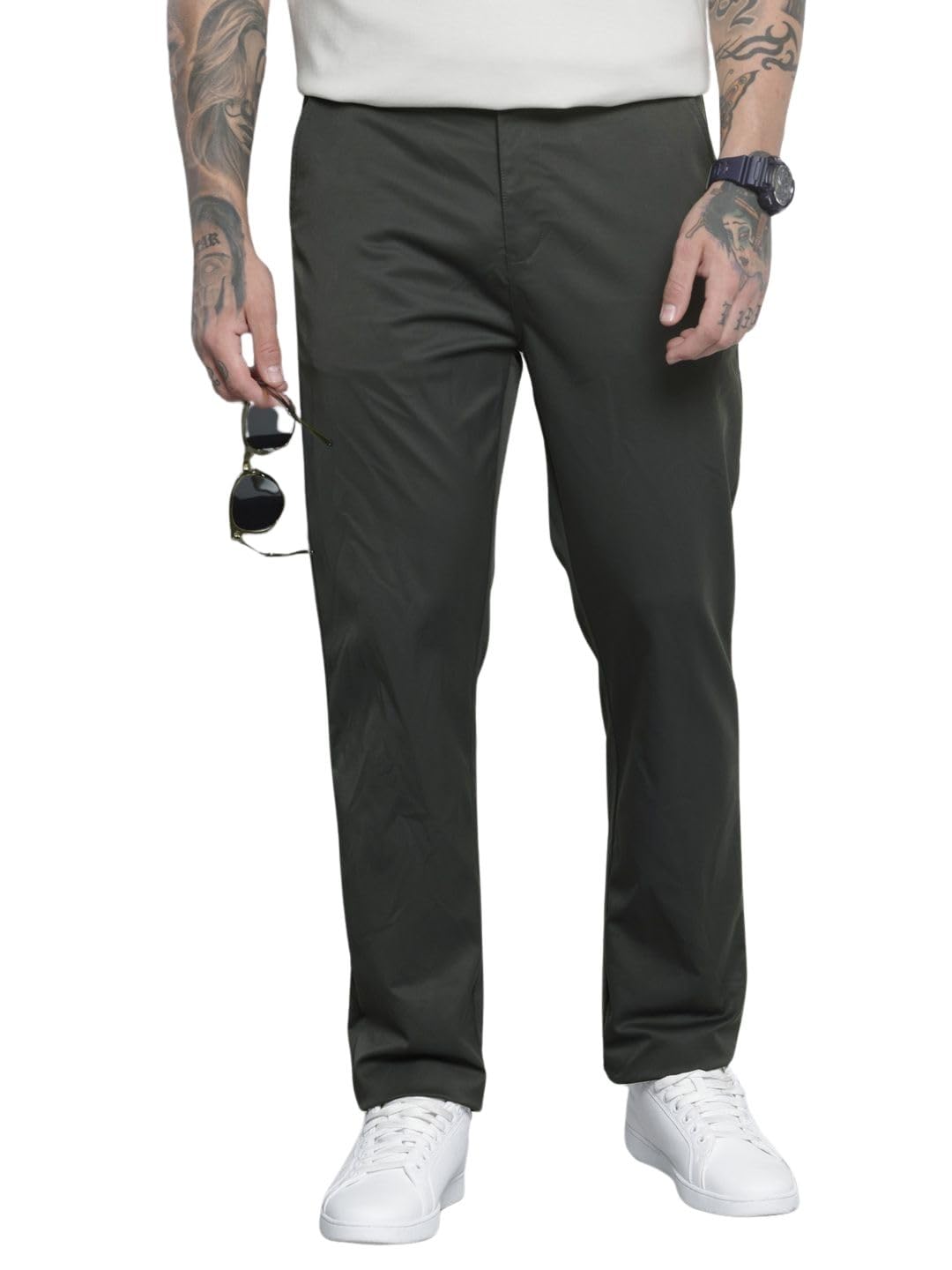 The Indian Garage Co Mens Regular Fit Solid Trousers Sweater