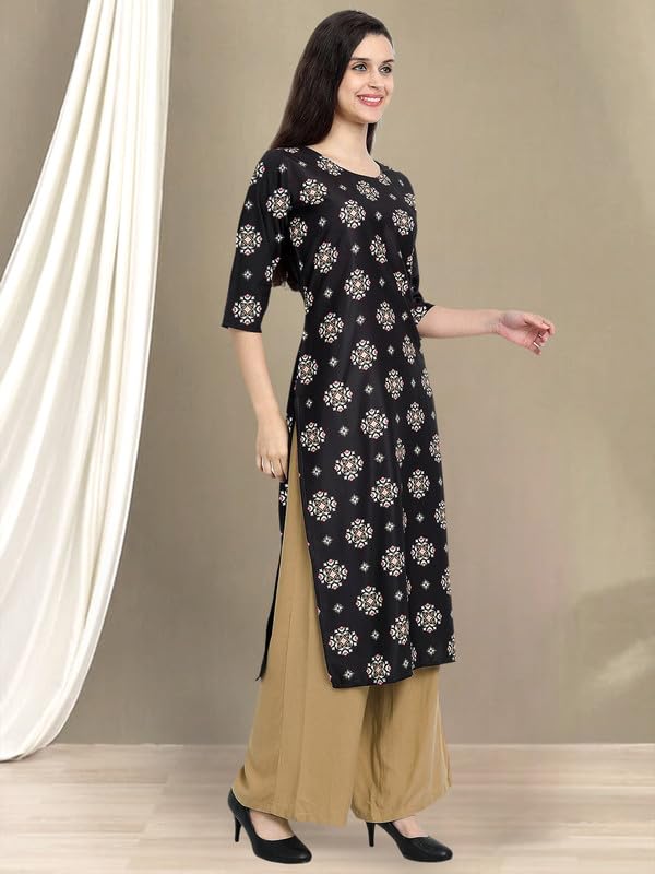 Pinkmint WomenS Cotton KurtiS L Fancy Printed Kurta L Regular Home Wear L Printed Cotton Kurti (Pack Of 1) Black