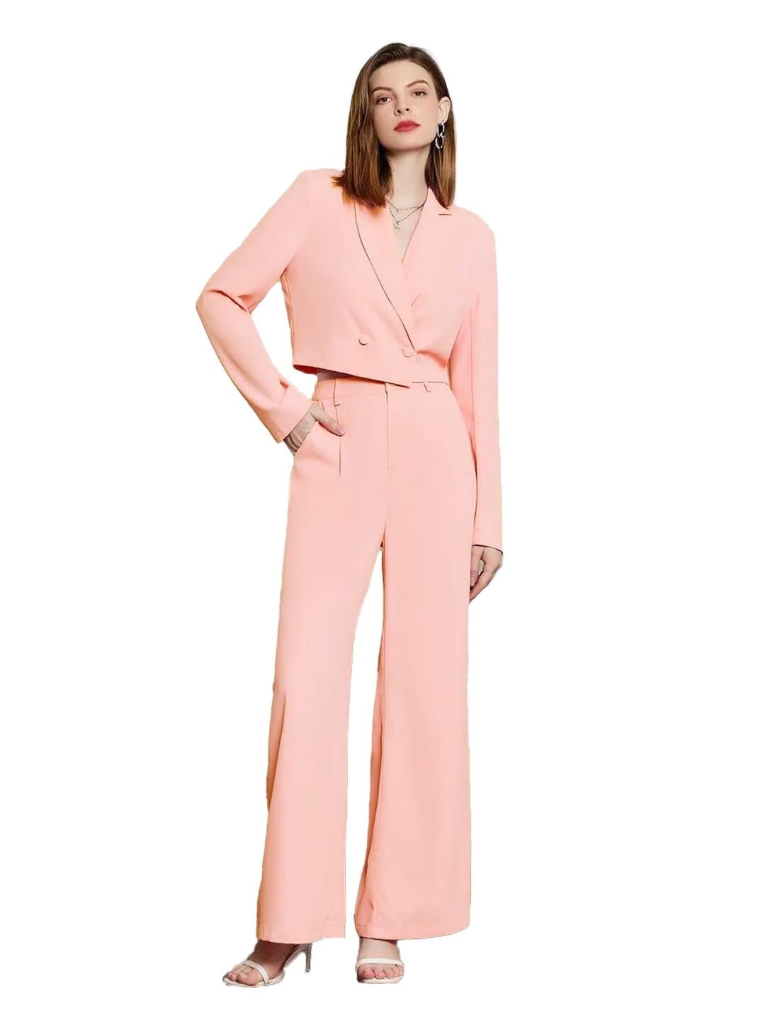 Kotty WomenS Solid Relaxed Fit Full Sleeve Co-Ord Blazer And Trouser Set.