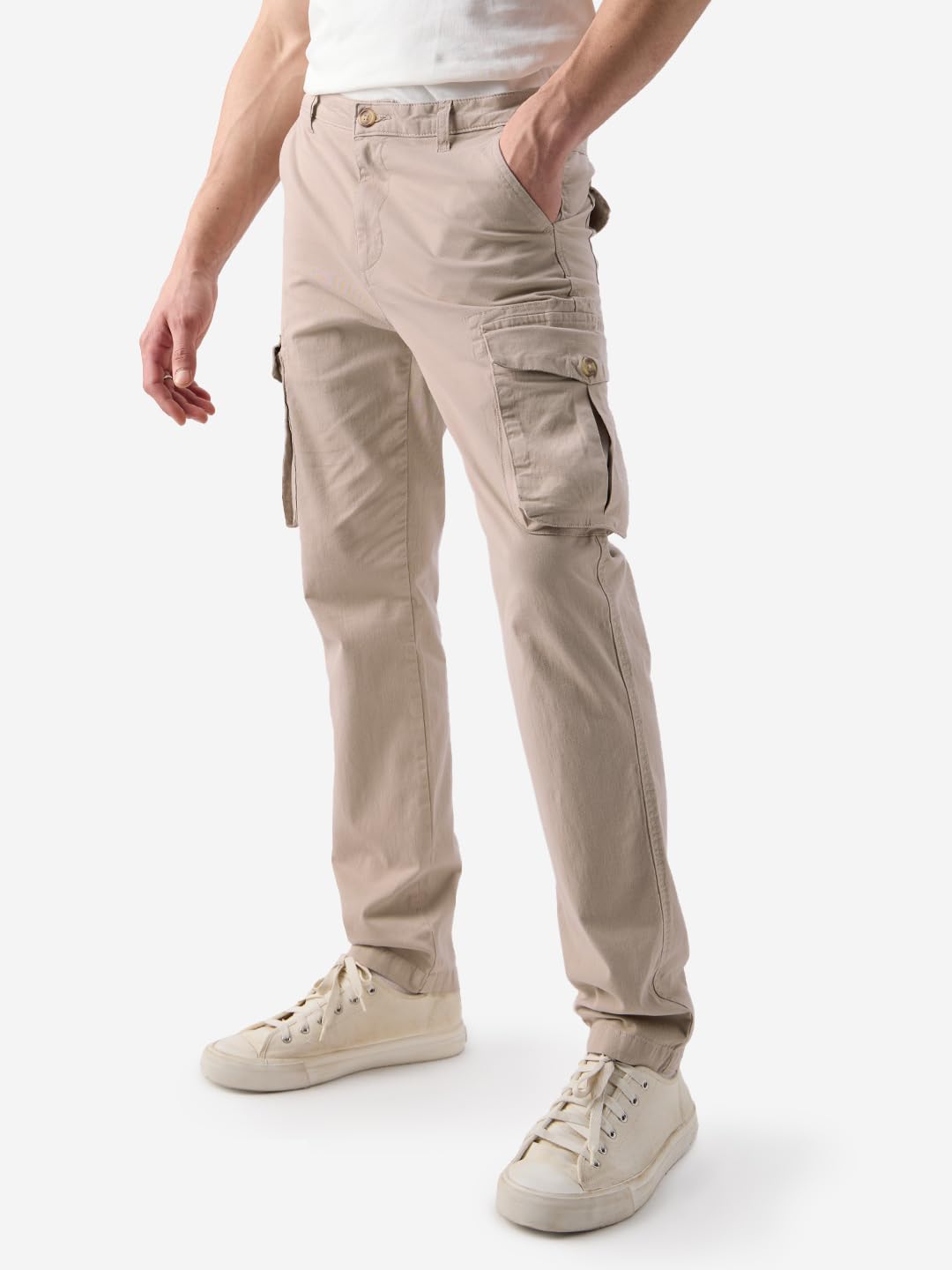 The Souled Store Sandstone Men and Boys Solid Regular Fit Cargo Pants Beige